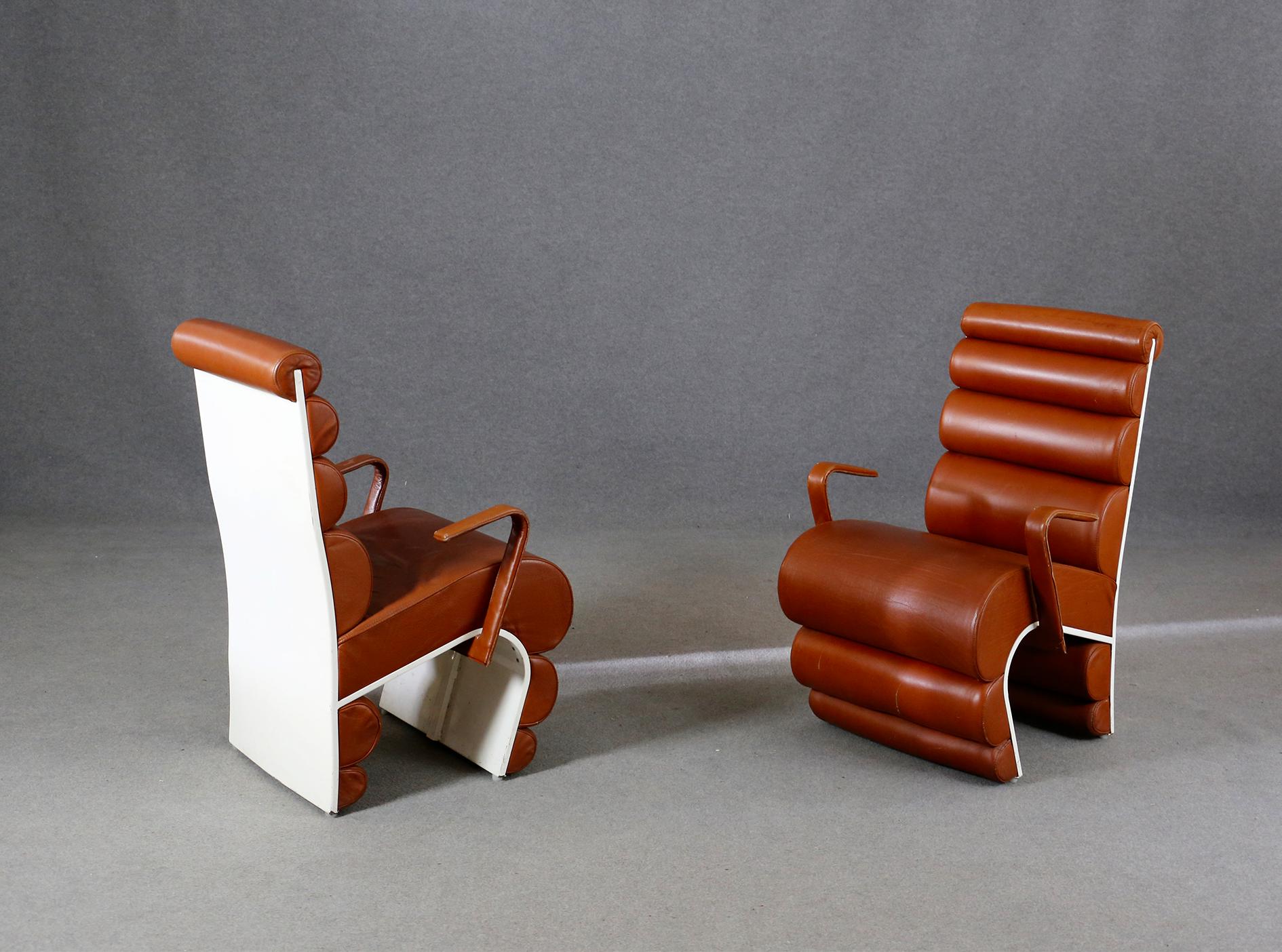 Italian Chair Midcentury Attributed to Fabio Lenci in Leather, 1970s In Good Condition In Milano, IT