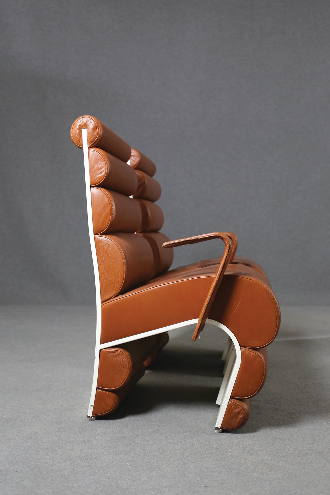 Italian Chair Midcentury Attributed to Fabio Lenci in Leather, 1970s 2