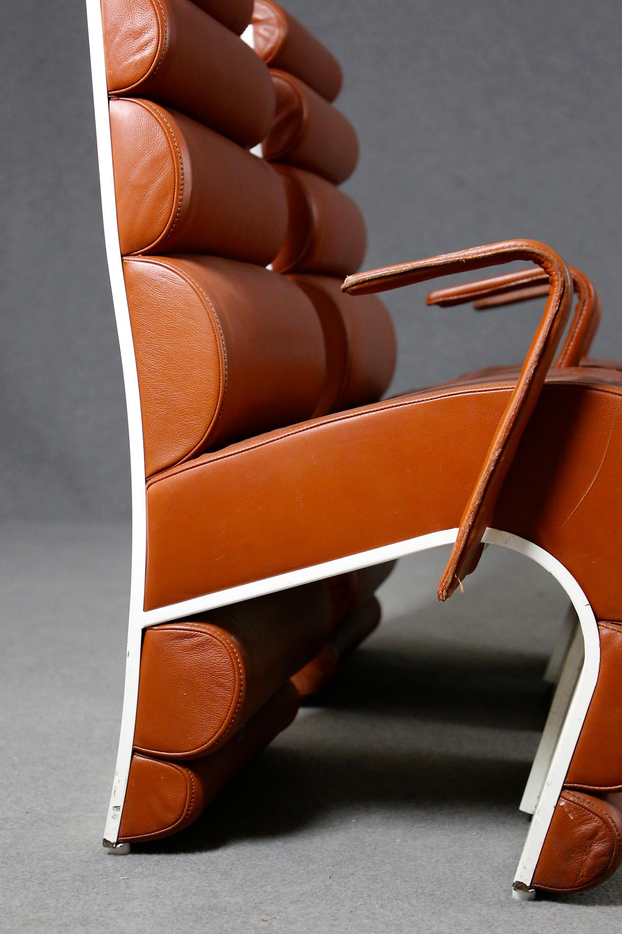 Italian Chair Midcentury Attributed to Fabio Lenci in Leather, 1970s 4