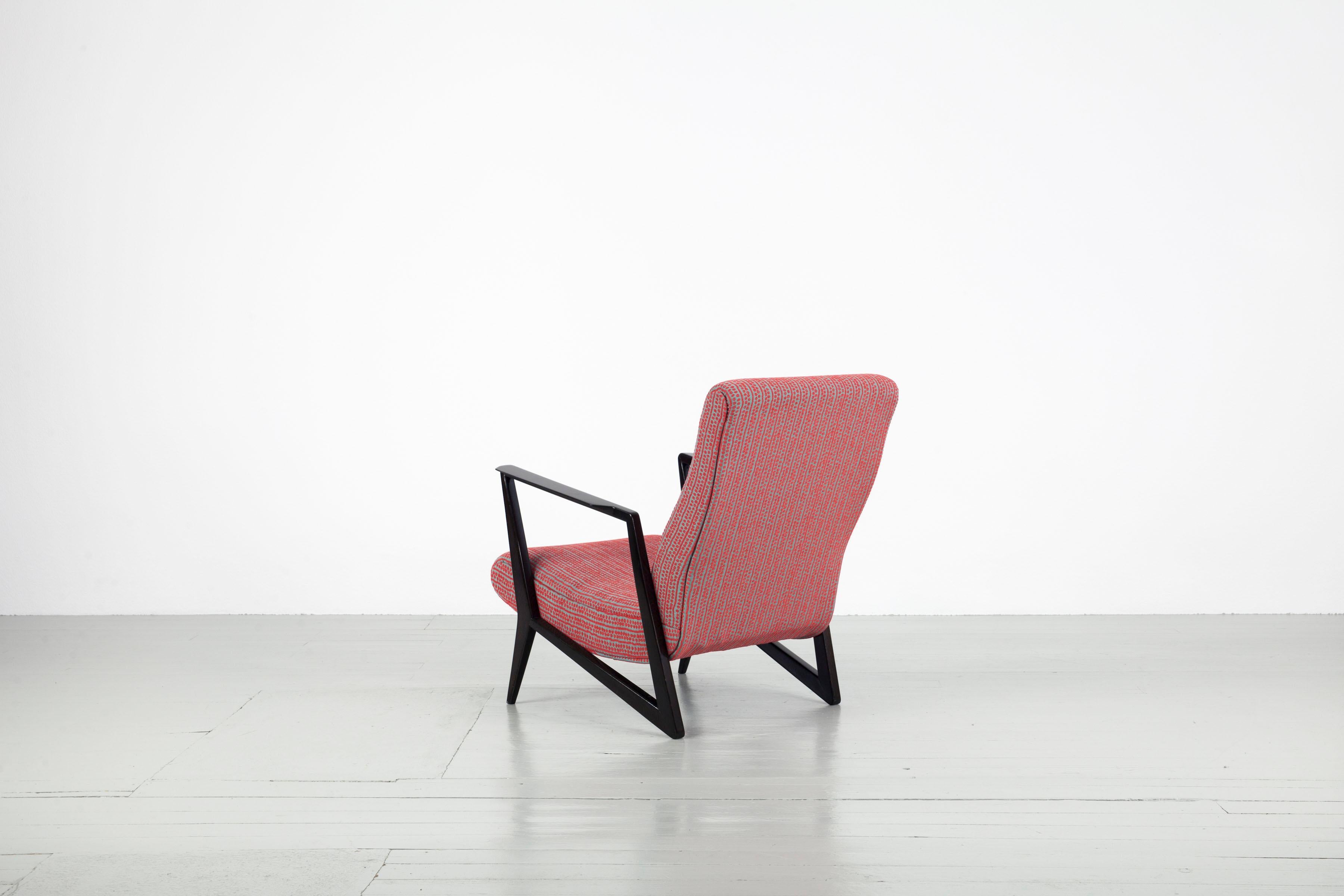 Mid-20th Century Italian Chair with Geometric Dark Wood Frame and Vintage Cover, 1960s