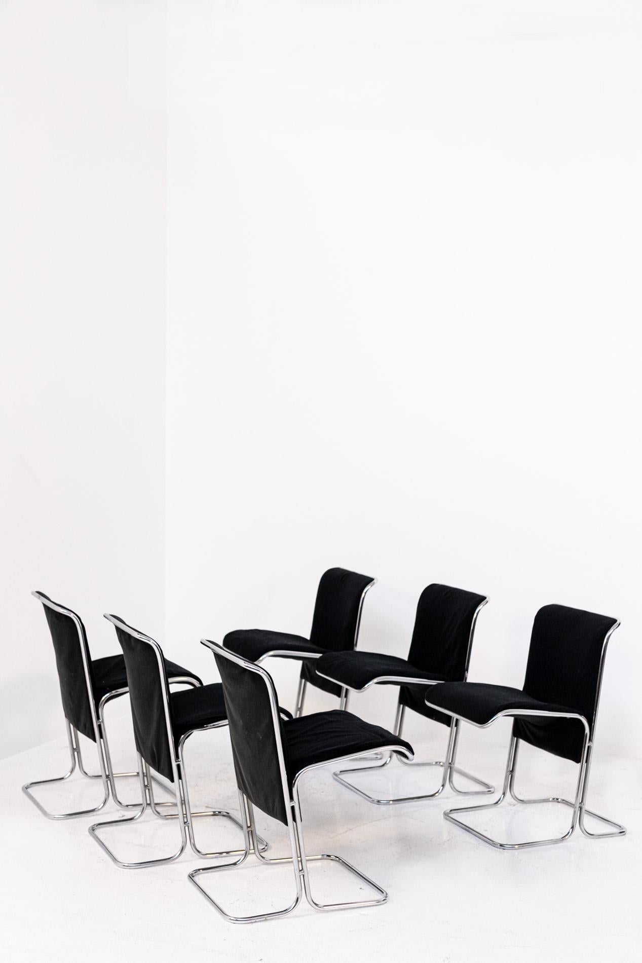 Steel Italian Chairs by Antonio Ari Colombo for Arflex Mod. Calla in Black Velvet