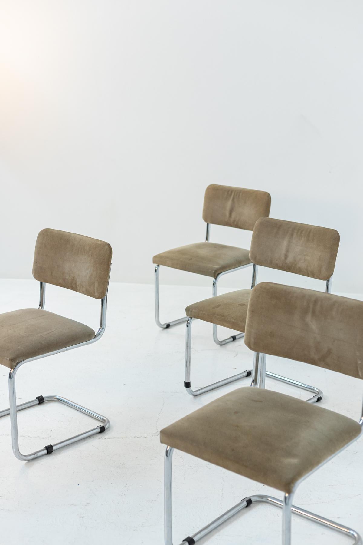 Late 20th Century Italian Chairs in Steel and Velvet Beige, Set of Four