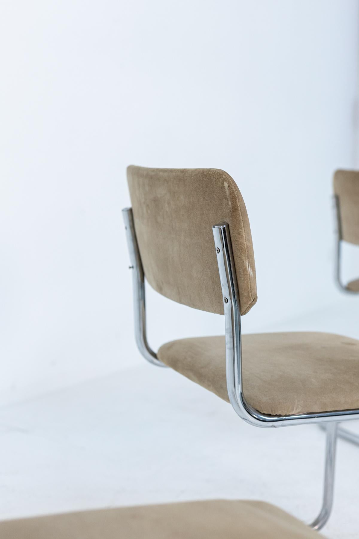 Italian Chairs in Steel and Velvet Beige, Set of Four 1