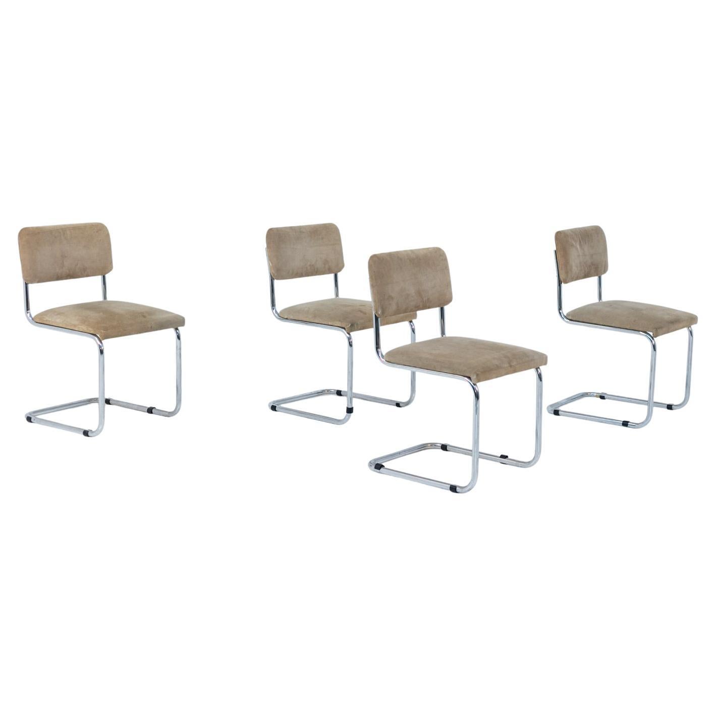 Italian Chairs in Steel and Velvet Beige, Set of Four