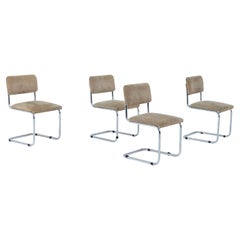 Italian Chairs in Steel and Velvet Beige, Set of Four