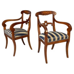 Chaises italiennes en bois et tissu rayé jaune et bleu, chaises italiennes en bois
