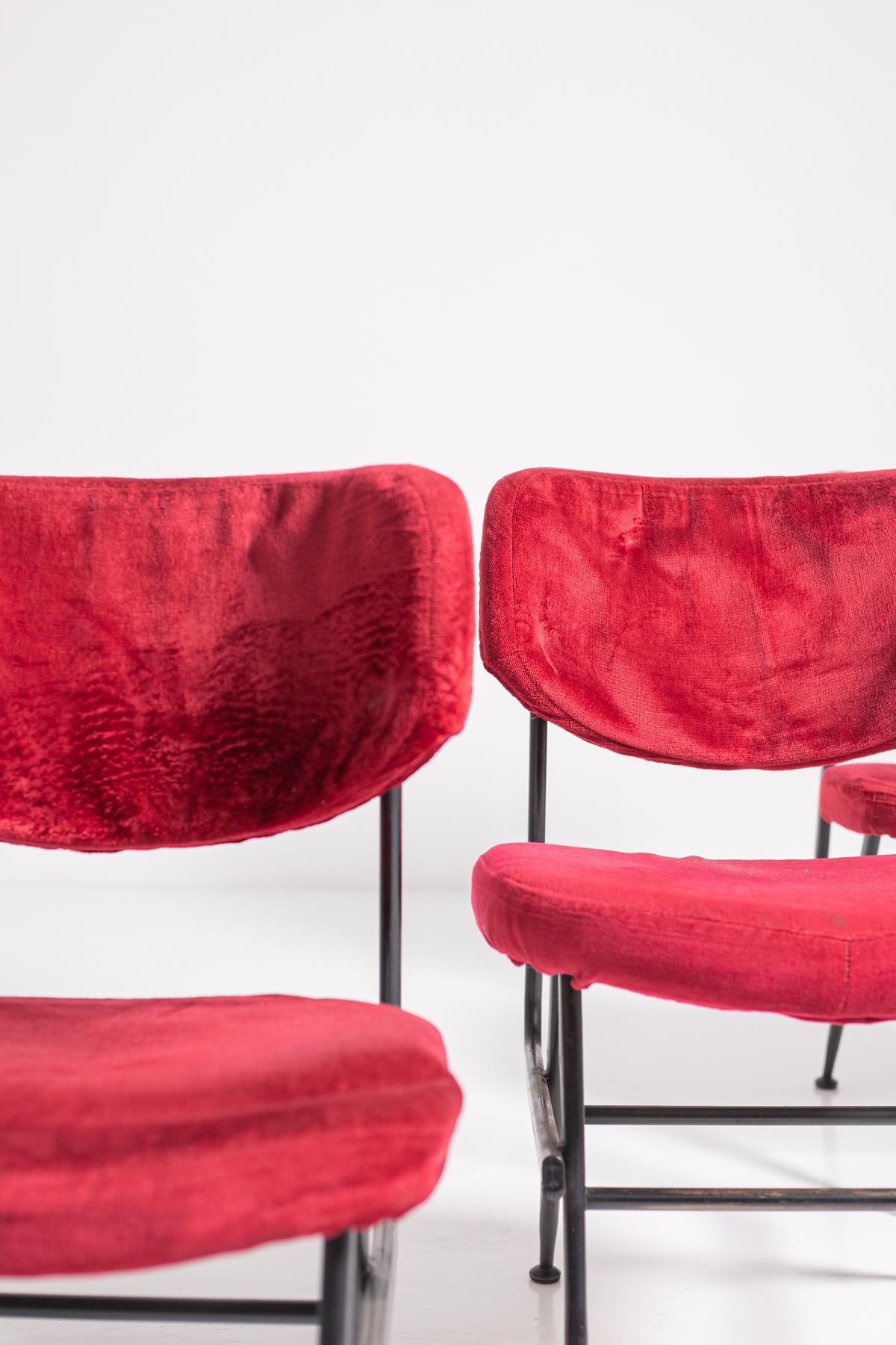 Italian Chairs Set of Six in Red Velvet and Iron, 1950s 5