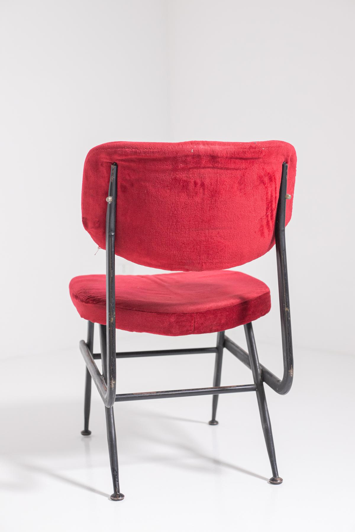 Italian Chairs Set of Six in Red Velvet and Iron, 1950s 11