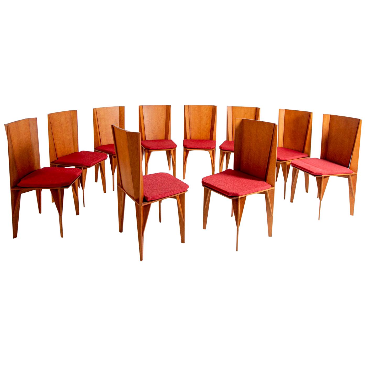 Italian Chairs Set of Ten by Adriano & Paolo Suman Per Giorgetti, 1984