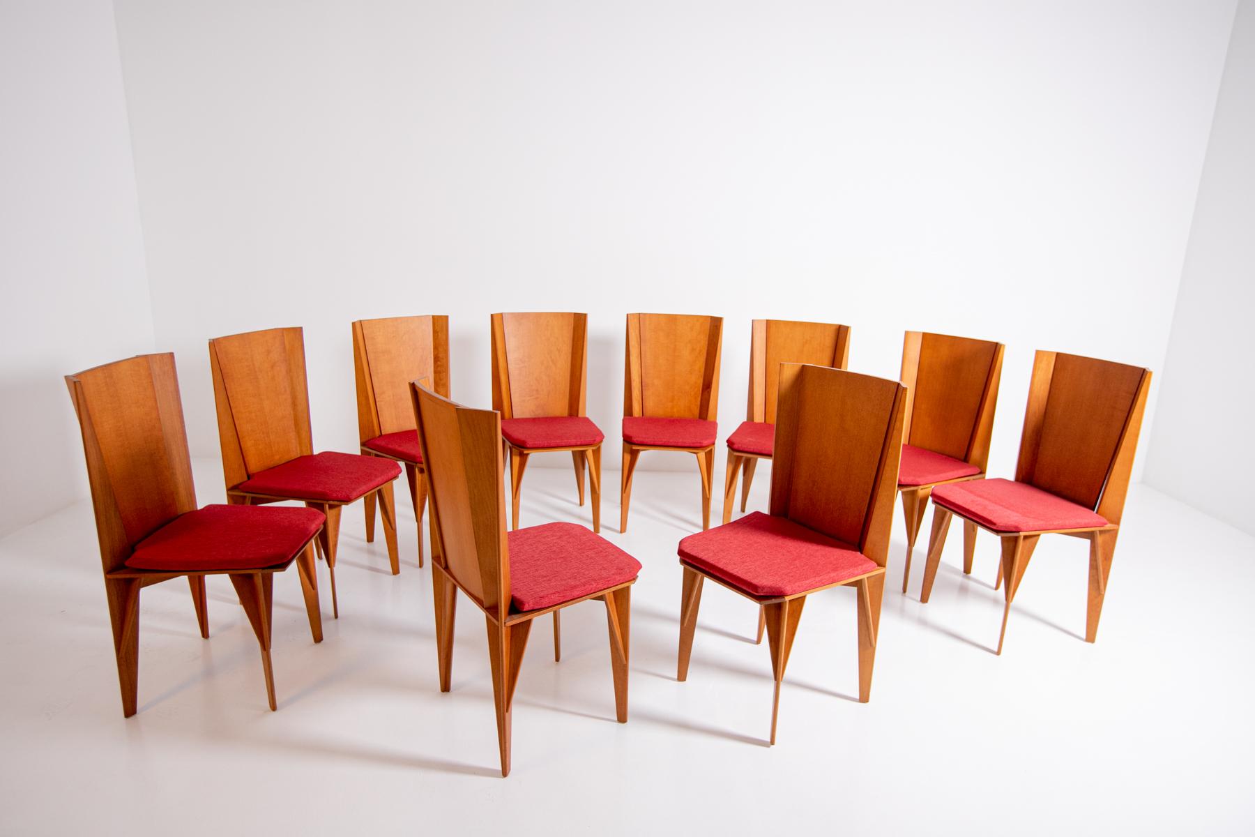 Mid-Century Modern Italian Chairs Set of Ten by Adriano & Paolo Suman Per Giorgetti, 1984