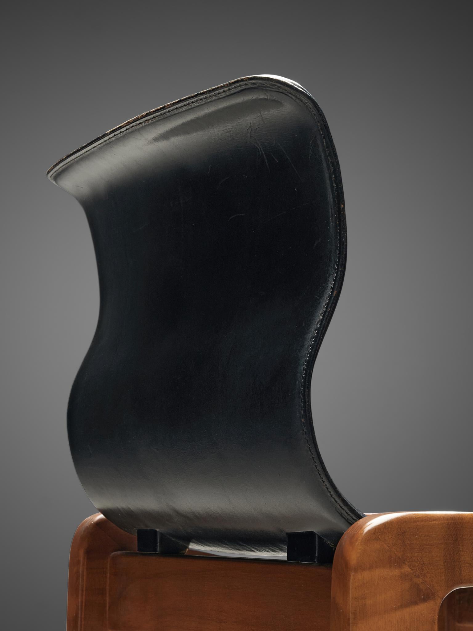 Italian Chairs with Black Leather Seats, 1970s 3