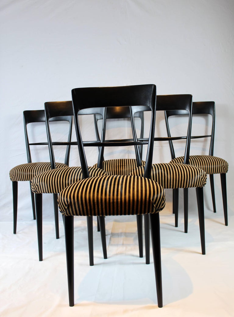 Italian Black Wood Chairs with Horse Hair Cushion, 1950s at 1stDibs