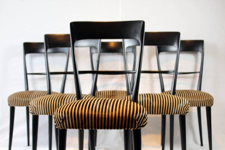 Italian Black Wood Chairs with Horse Hair Cushion, 1950s at 1stDibs