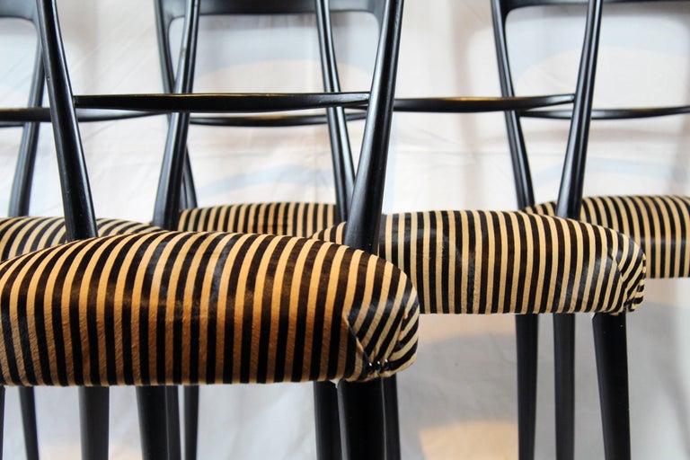 Italian Black Wood Chairs with Horse Hair Cushion, 1950s at 1stDibs