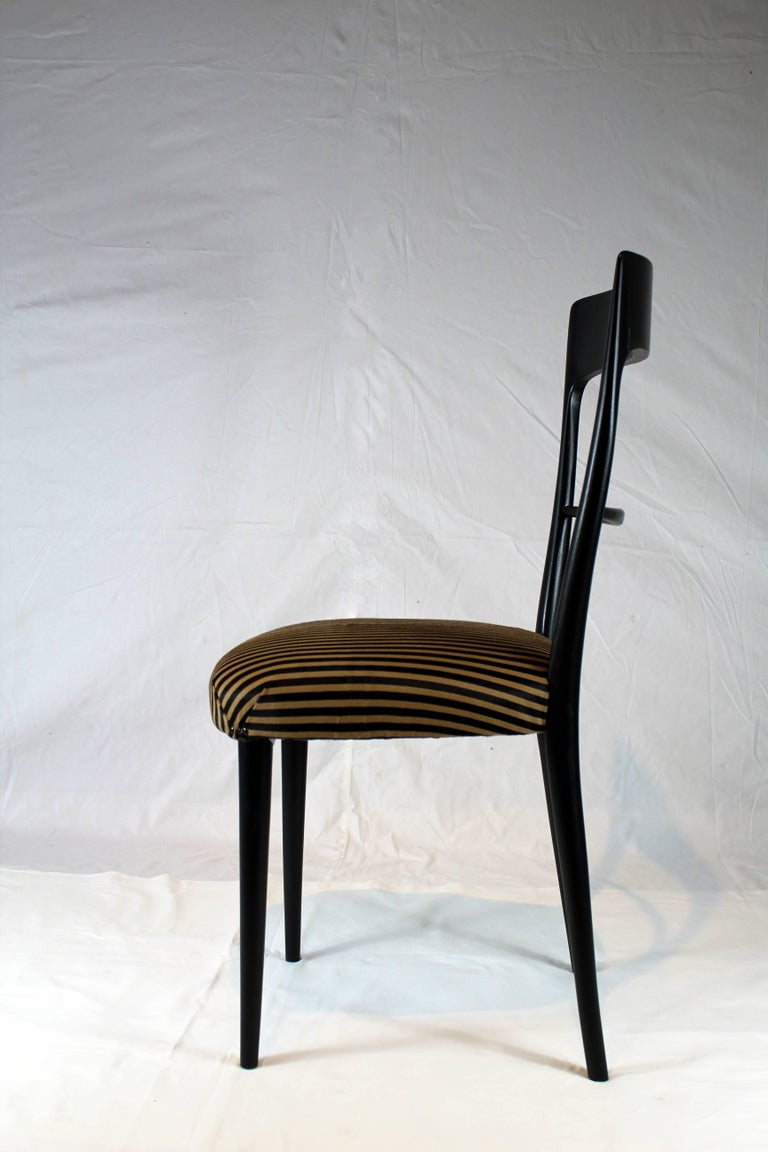 Italian Black Wood Chairs with Horse Hair Cushion, 1950s at 1stDibs