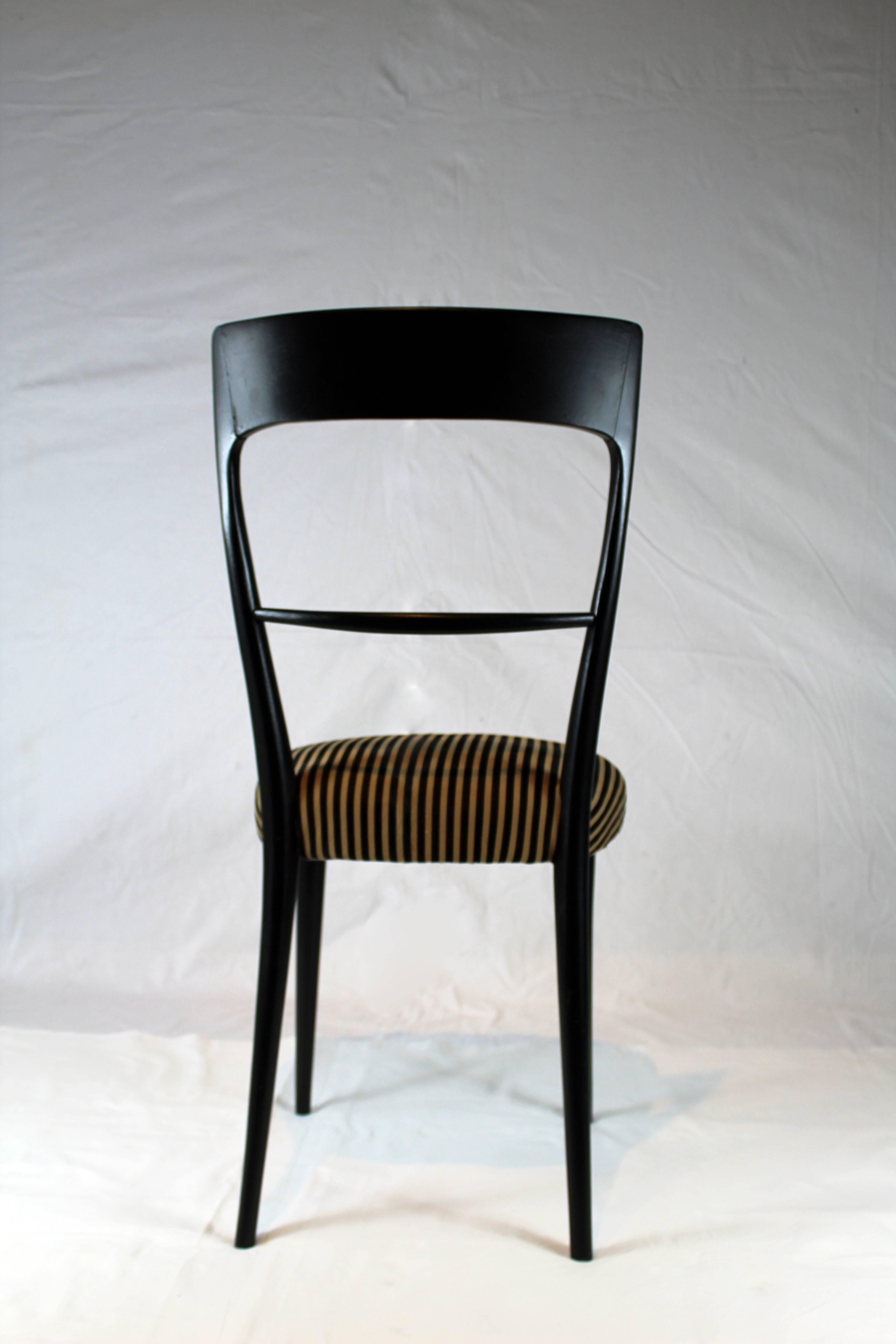 Italian Black Wood  Chairs with Horse Hair Cushion, 1950s In Excellent Condition In Verona, IT