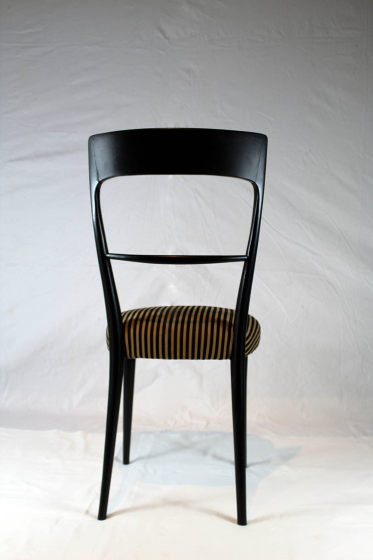 Italian Black Wood Chairs with Horse Hair Cushion, 1950s at 1stDibs