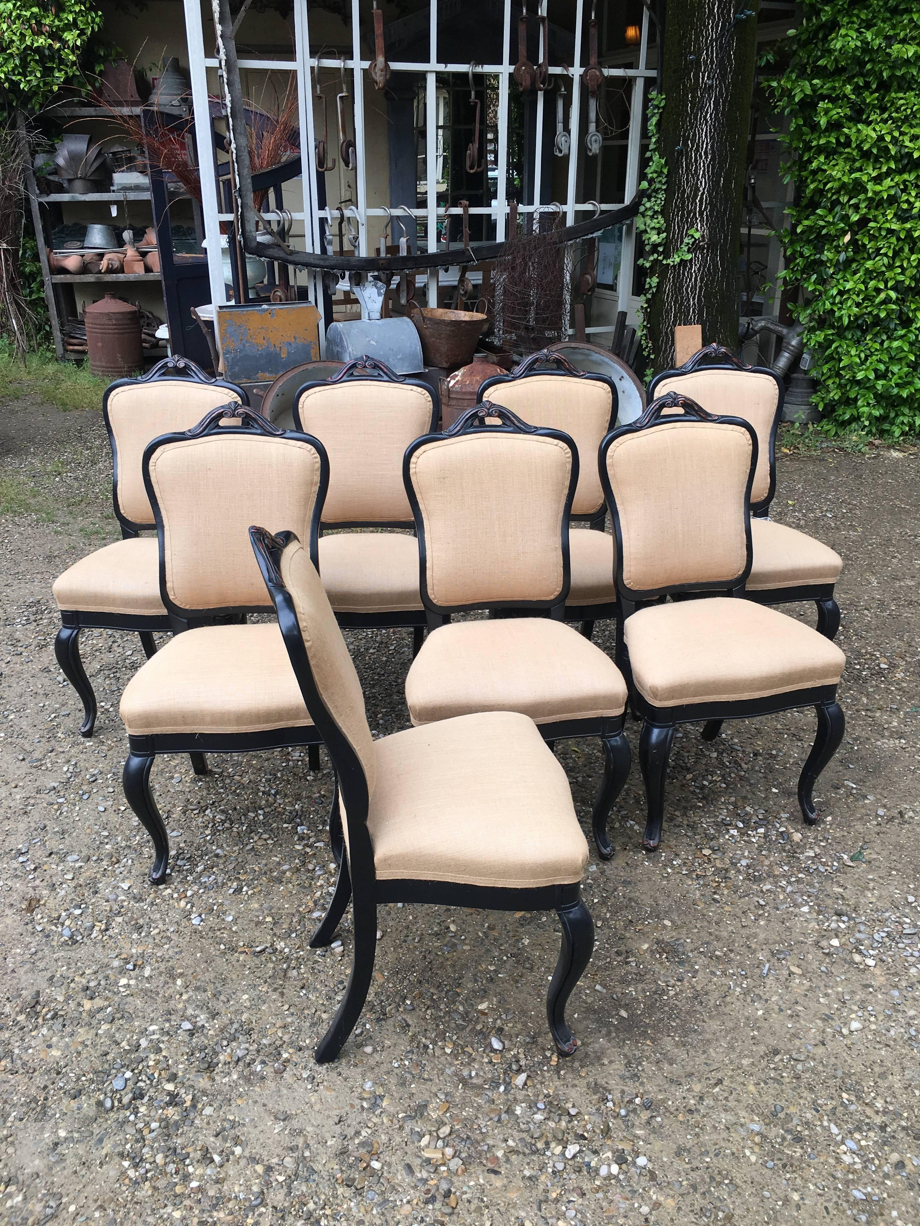 Louis Philippe Italian Chairs with Inlaid Coated Wood and Juta in the Manner of Luis Philip For Sale