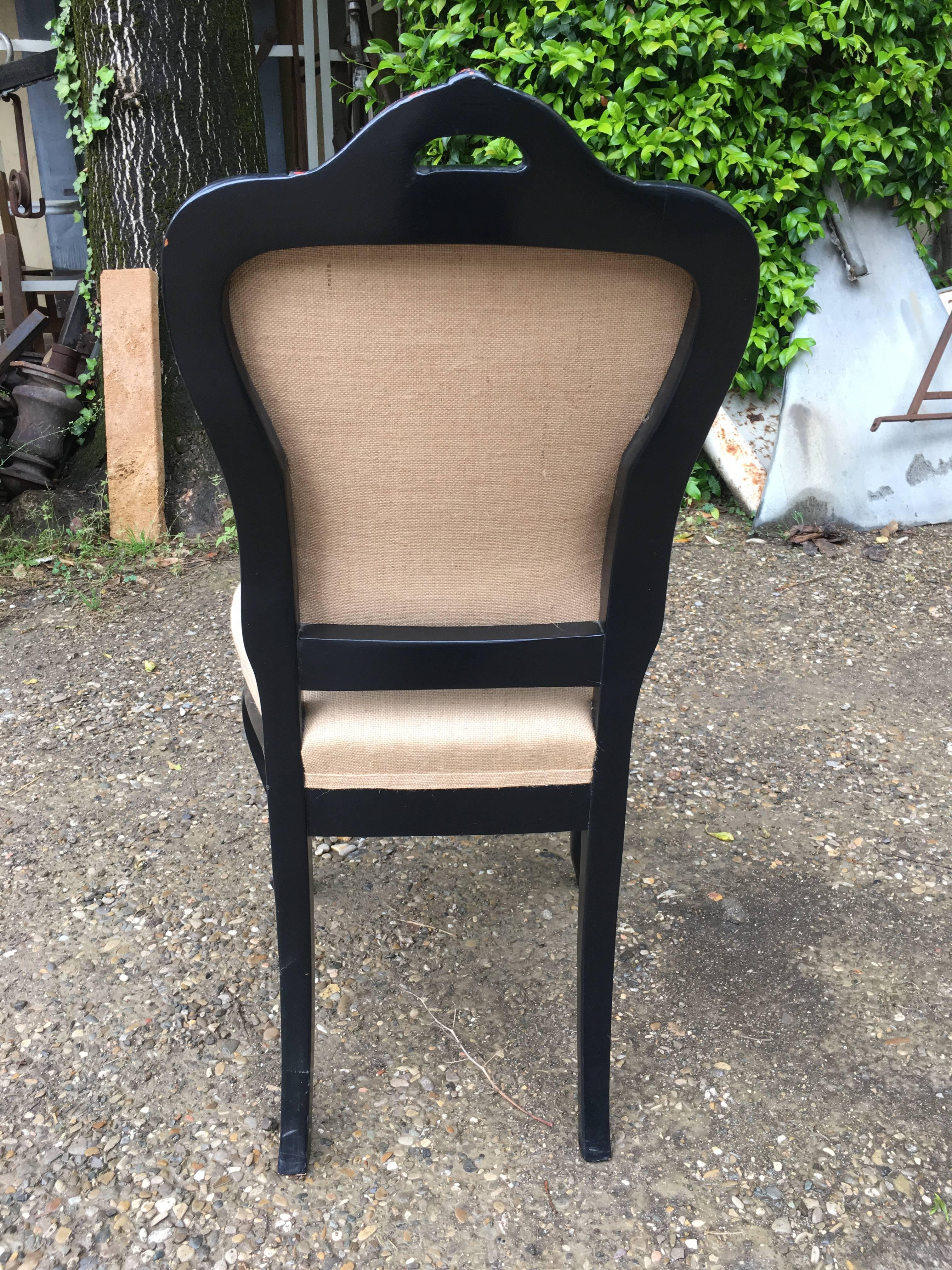 Italian Chairs with Inlaid Coated Wood and Juta in the Manner of Luis Philip For Sale 1