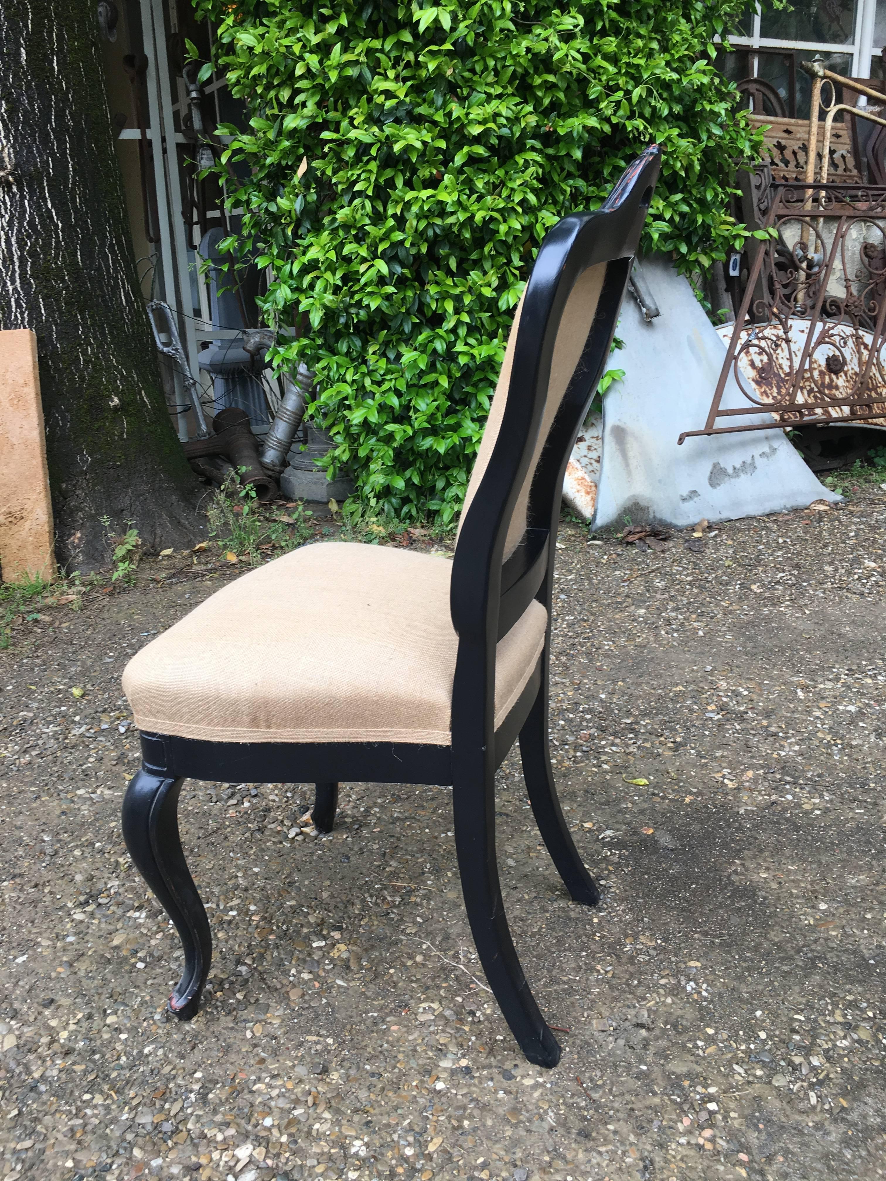 Italian Chairs with Inlaid Coated Wood and Juta in the Manner of Luis Philip For Sale 2