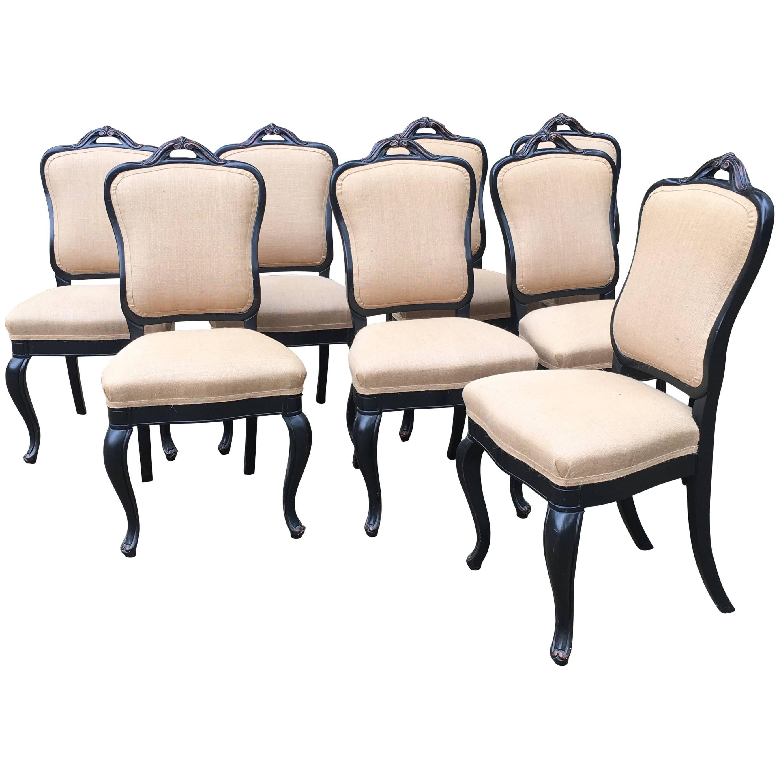 Italian Chairs with Inlaid Coated Wood and Juta in the Manner of Luis Philip For Sale