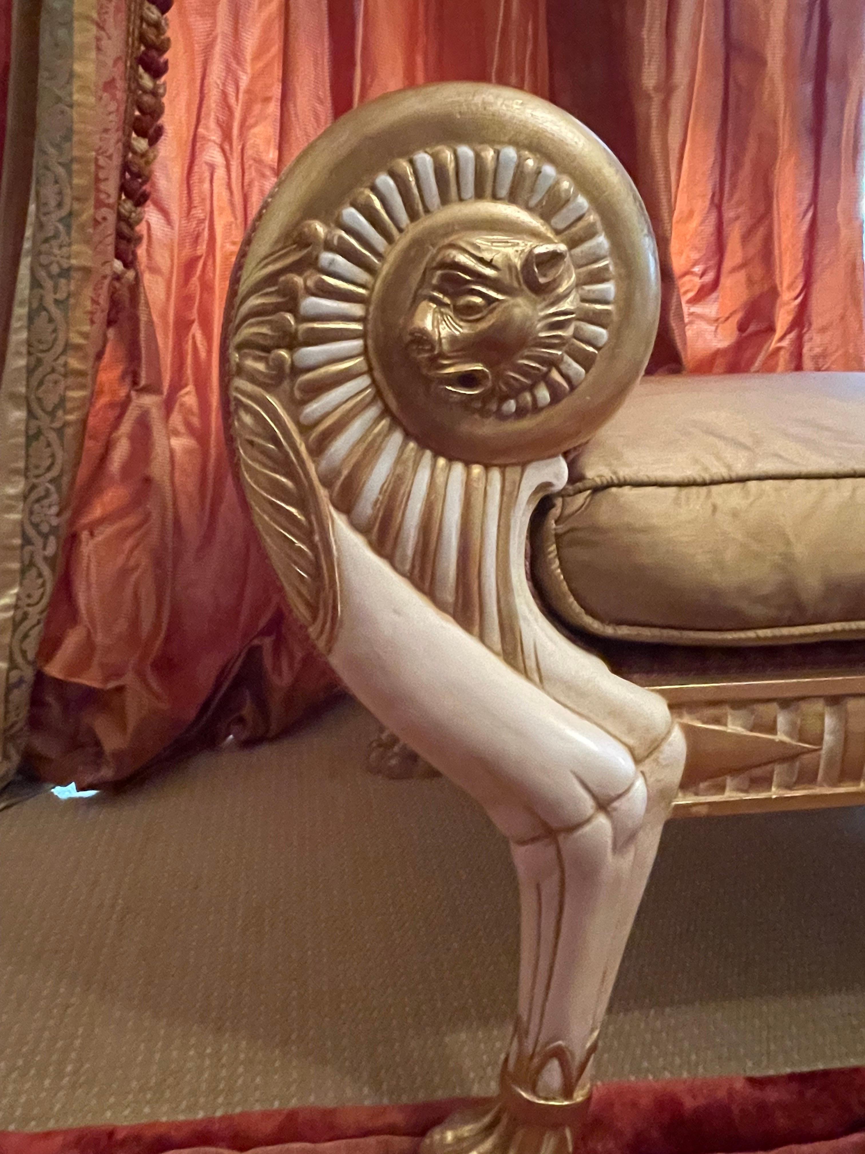 Italian Chaise Longue .Elegant and Timeless. Beautiful Reds and Gold Colors in Silk .