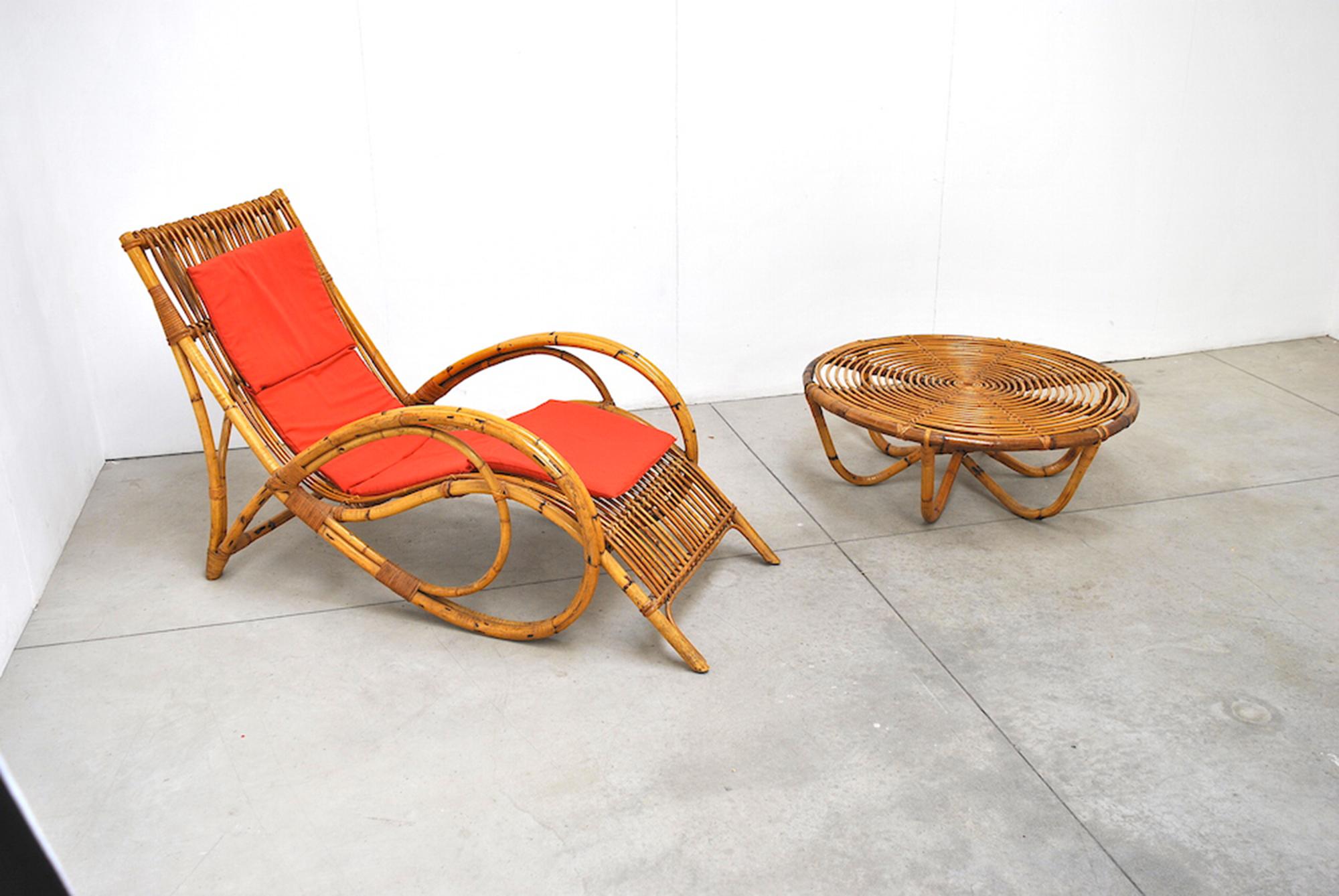 Italian Tito Agnoli Chaise Lounge in Bamboo late 1960s