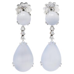 Italian Chalcedony Diamond 18 Karat White Gold Drop Earrings
