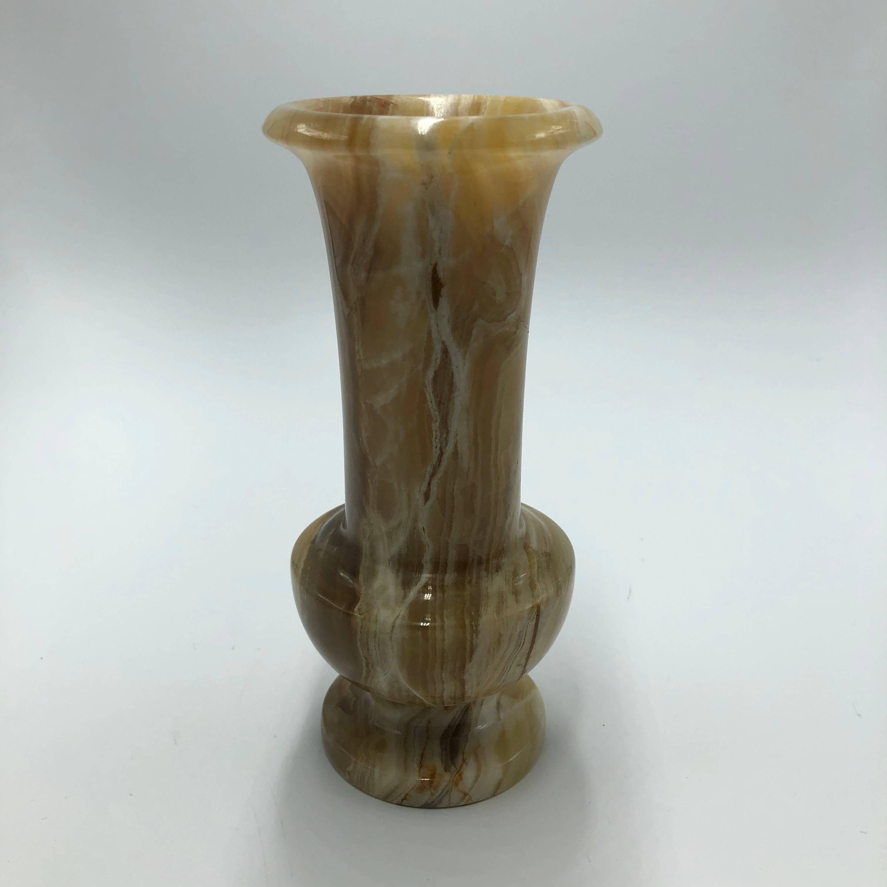 A beautiful, small vintage Italian champagne onyx marble urn shaped vase.
   