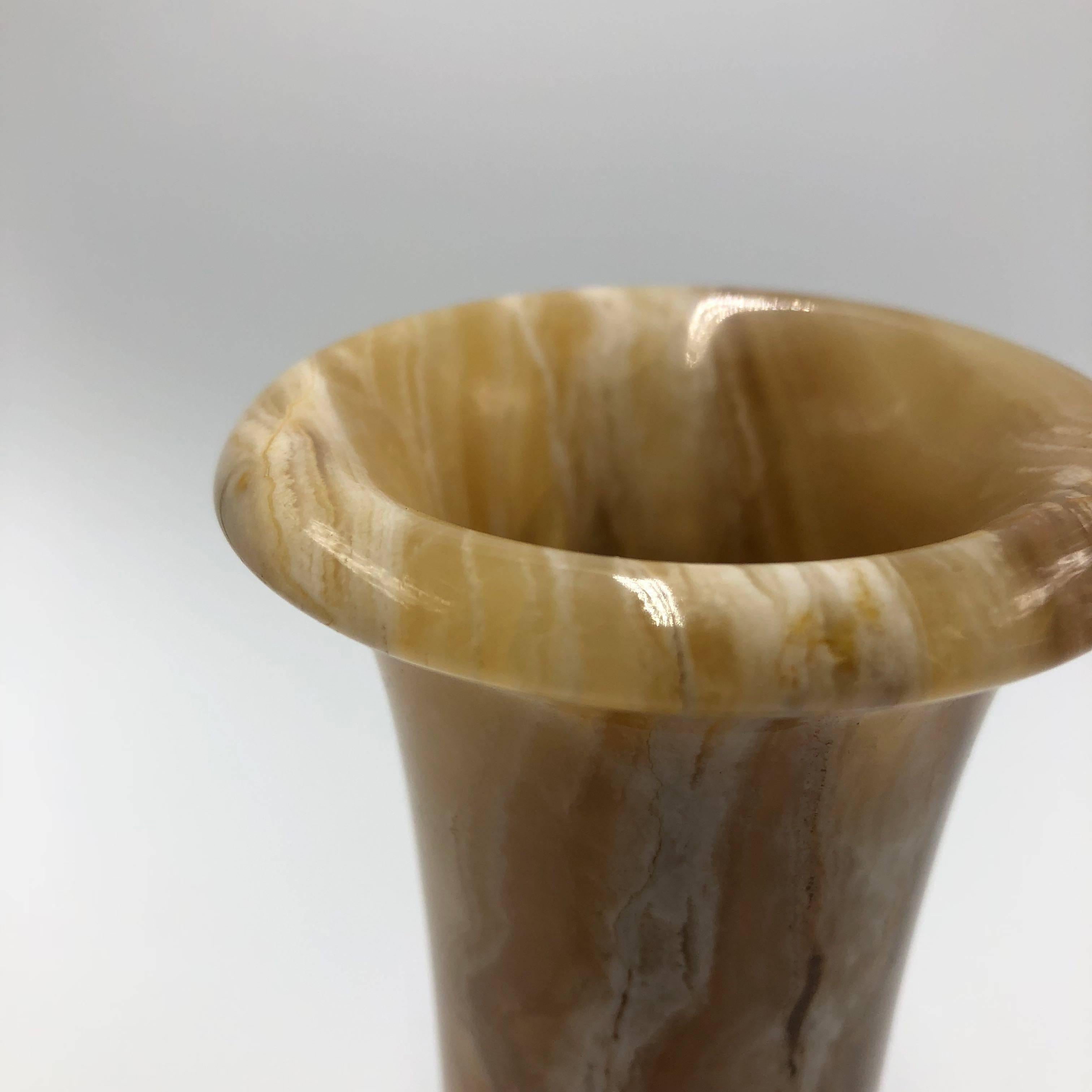 Carved Italian Champagne Onyx Marble Urn Vase