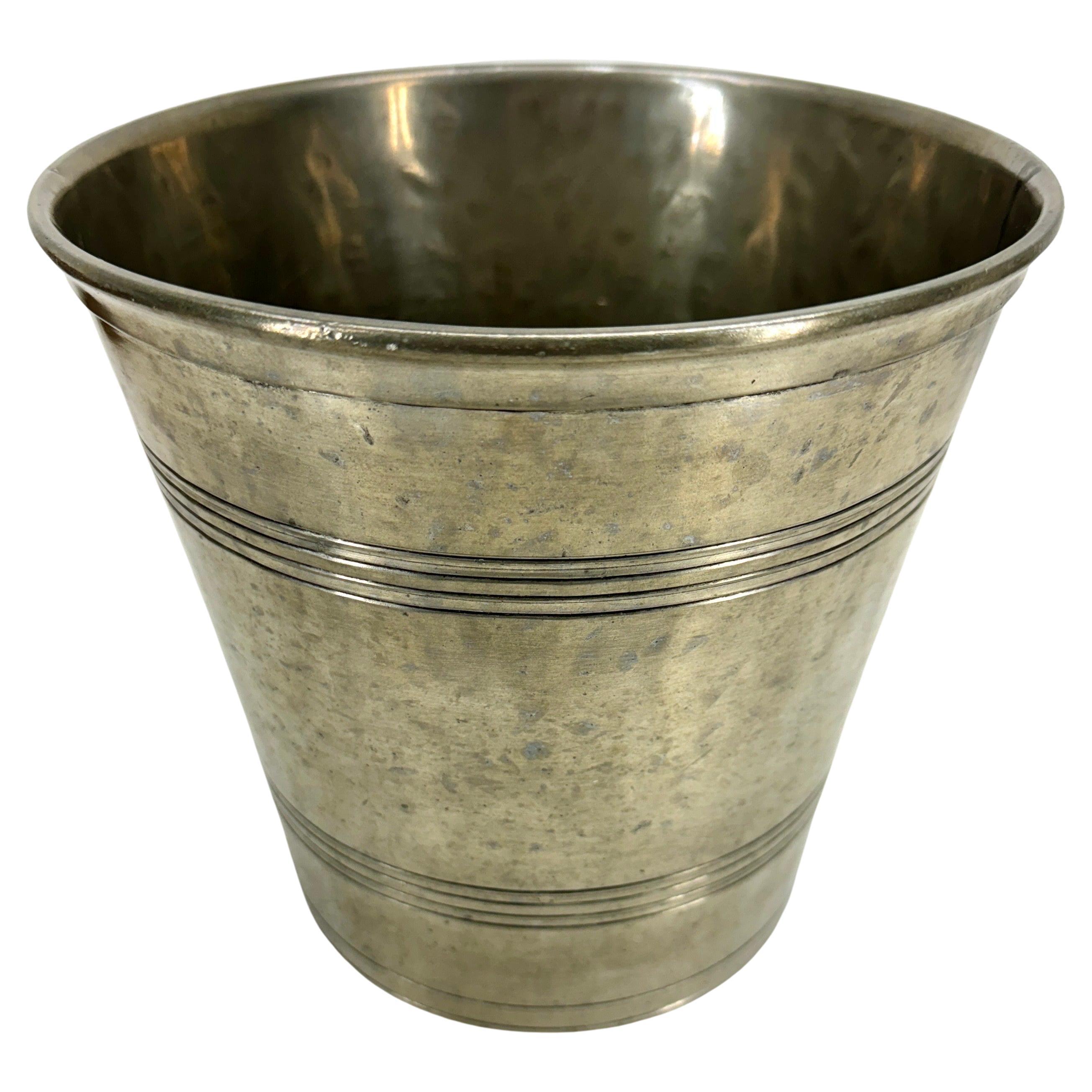 Hand-Crafted Italian Champagne Wine Ice Bucket Wastebasket from Match Pewter  For Sale