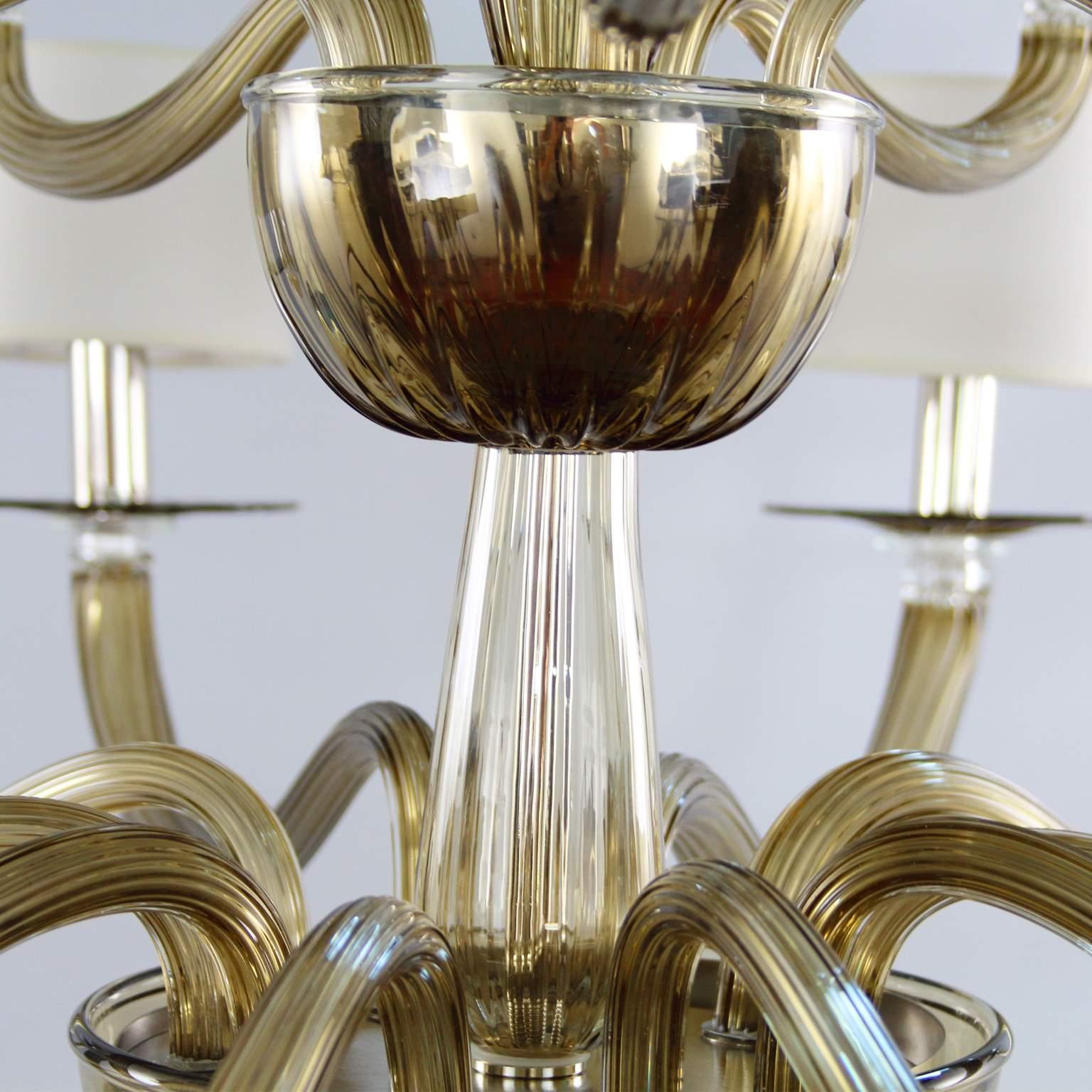Contemporary Italian Chandelier 15 lights Walnut Murano Glass by Multiforme   For Sale