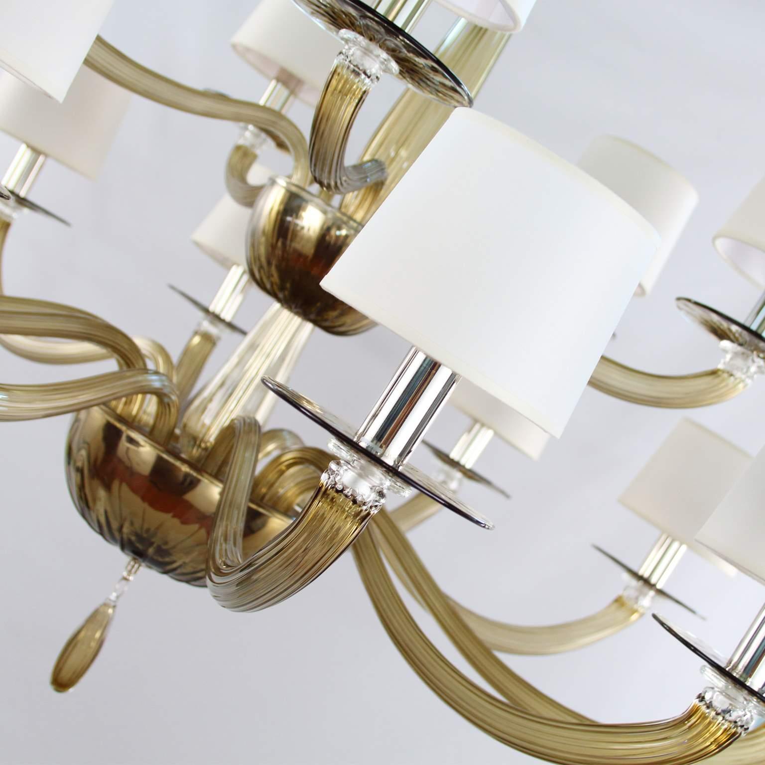 Blown Glass Italian Chandelier 15 lights Walnut Murano Glass by Multiforme   For Sale