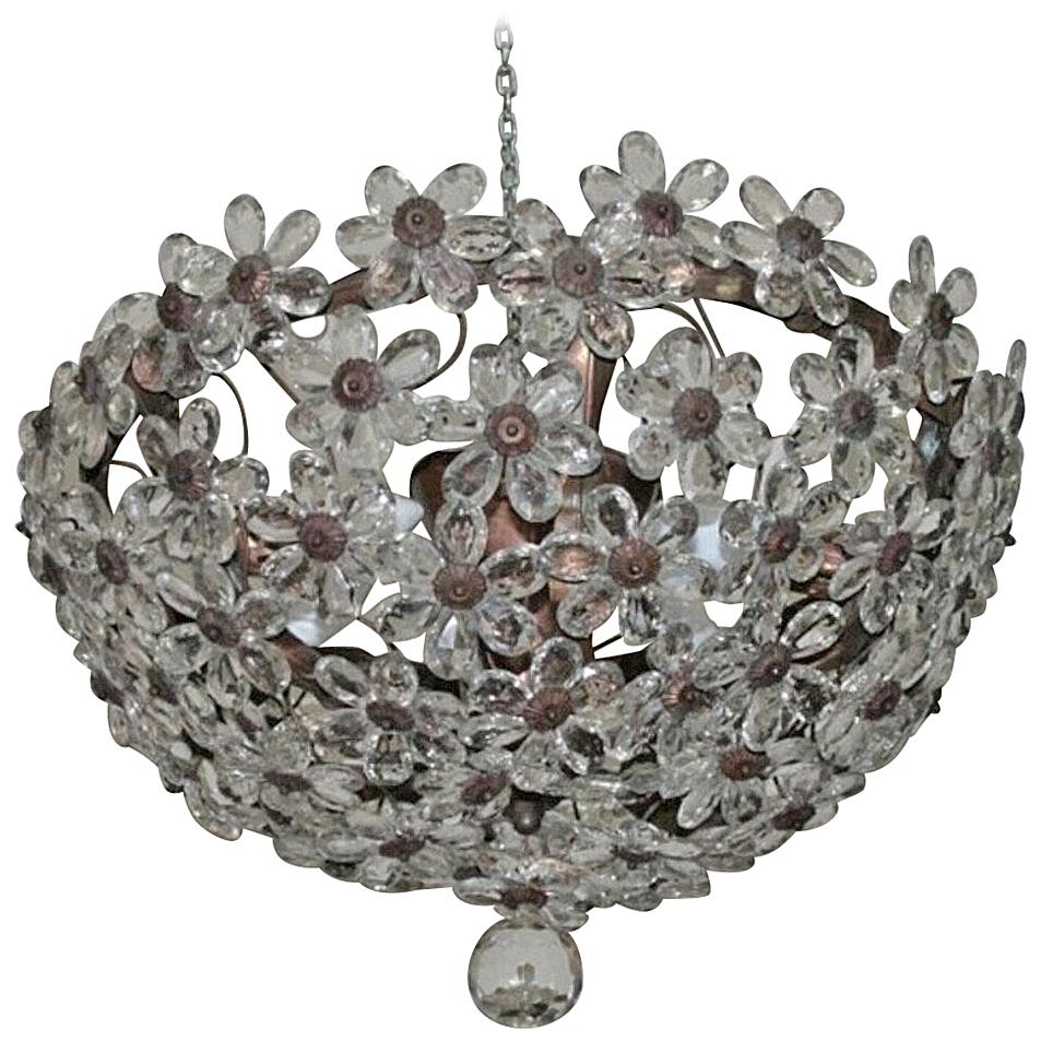 Italian Chandelier 1940s Glass Flowers Art Deco  For Sale