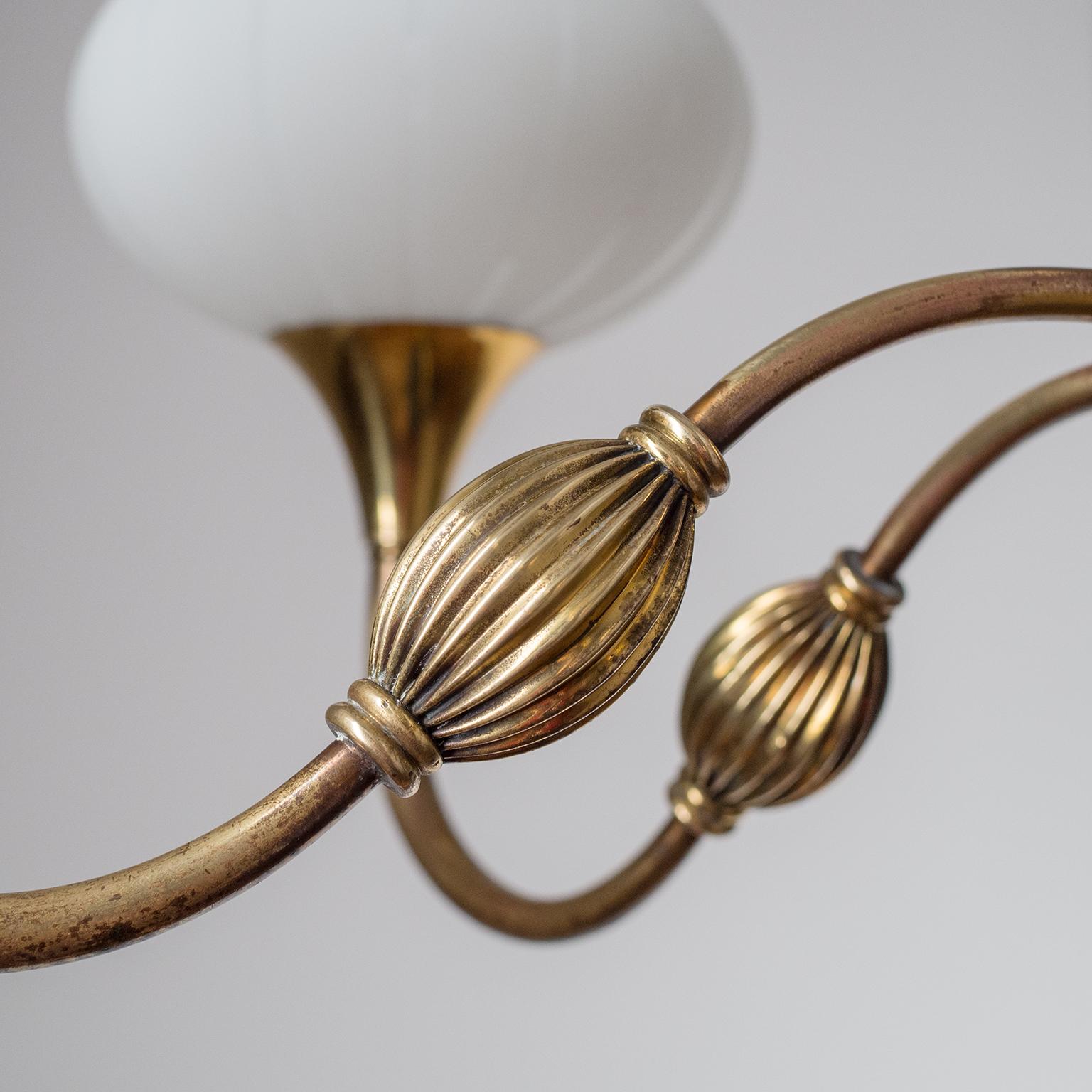 Mid-20th Century Italian Chandelier, 1940s, Striped Glass and Brass
