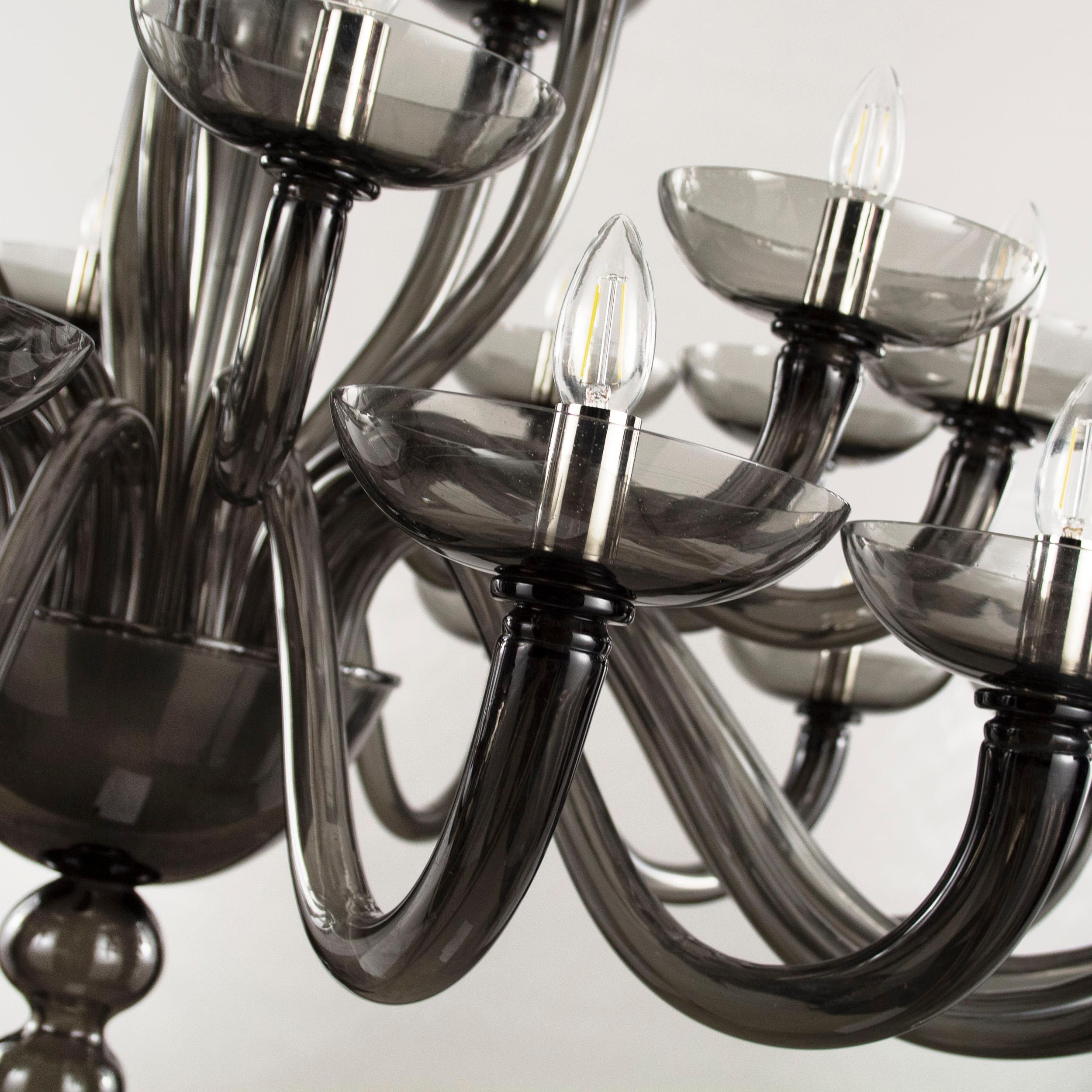 Other Italian Chandelier 30 arms, 3 levels, Dark Grey Murano Glass by Multiforme For Sale