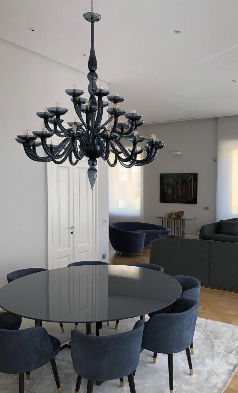 Blown Glass Italian Chandelier 30 arms, 3 levels, Dark Grey Murano Glass by Multiforme For Sale