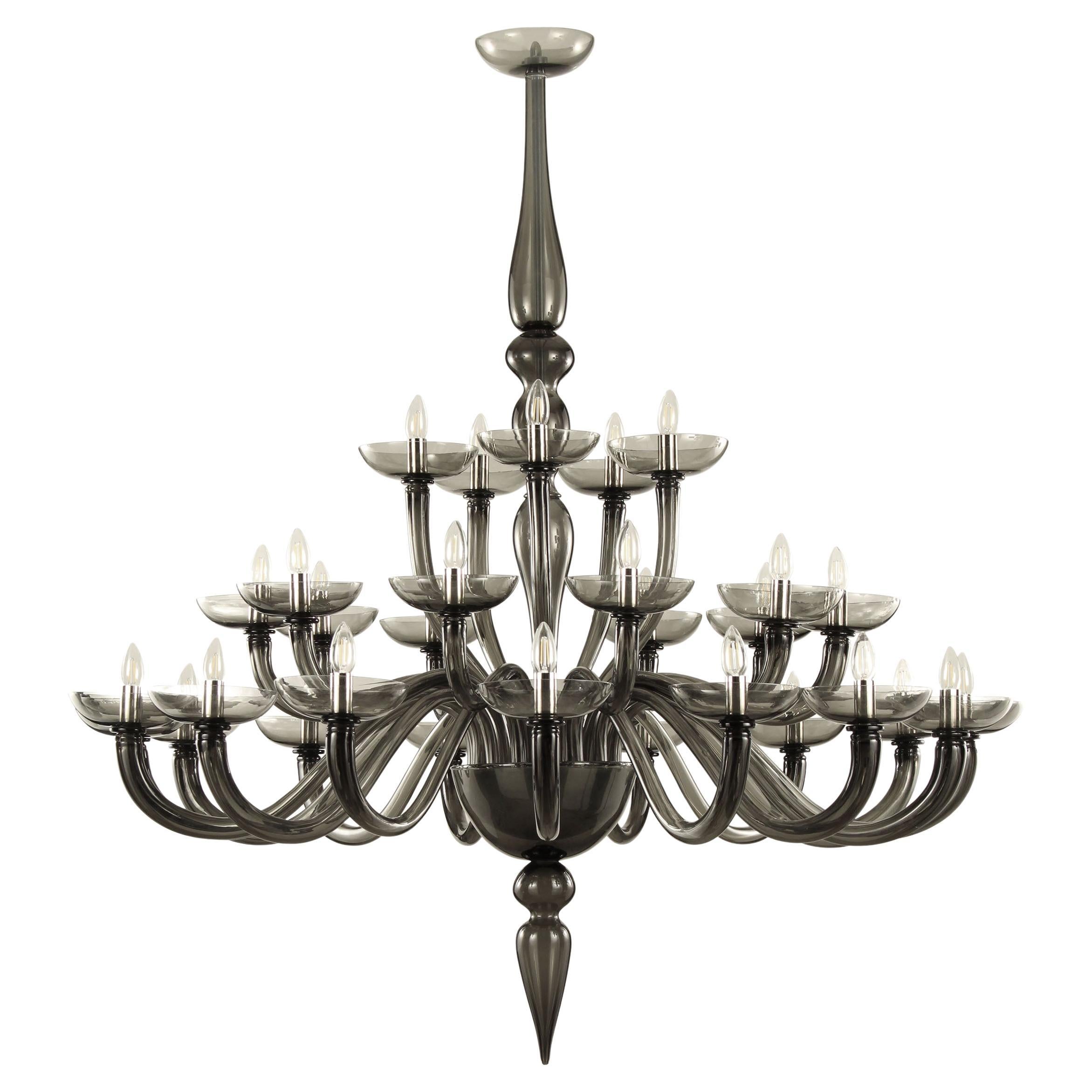 Italian Chandelier 30 arms, 3 levels, Dark Grey Murano Glass by Multiforme For Sale