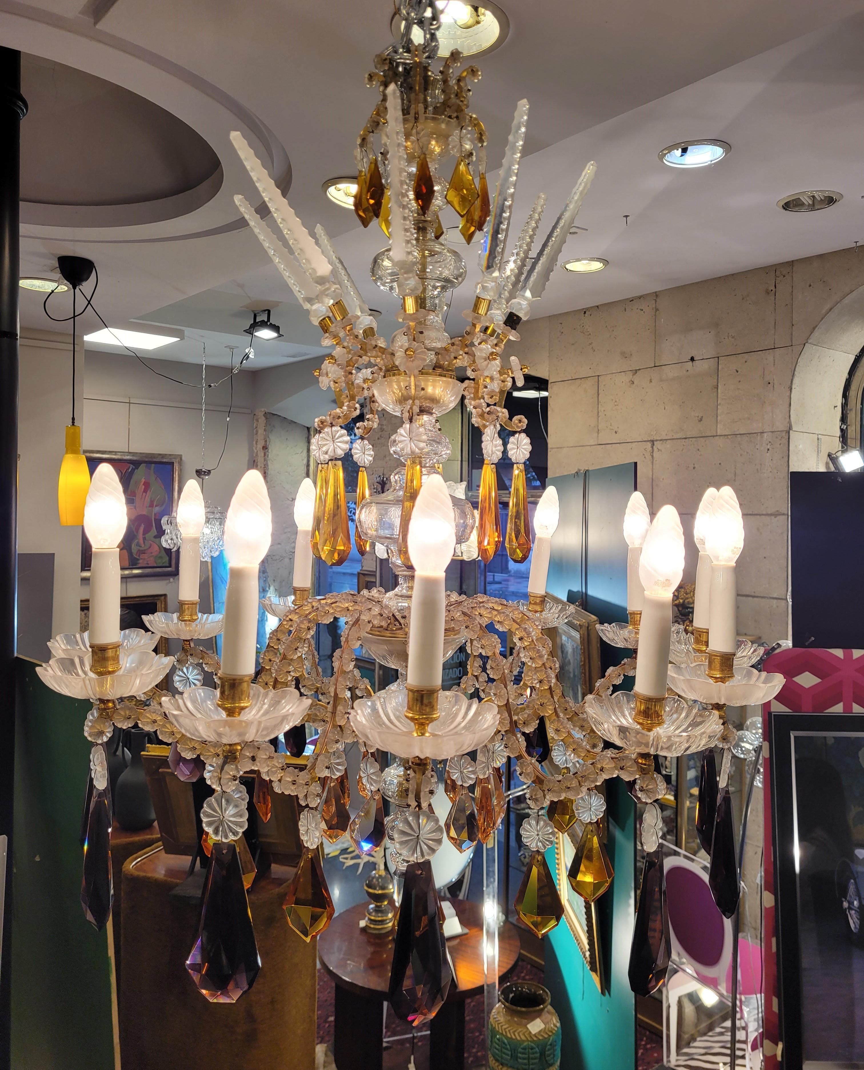 Italian Chandelier 40s in cut glass in purple and amber colors For Sale 10