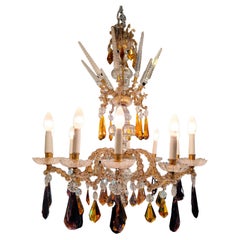 Vintage Italian Chandelier 40s in cut glass in purple and amber colors