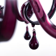 Italian Chandelier 5 Arms Amethyst Murano Glass and Drops by Multiforme in Stock