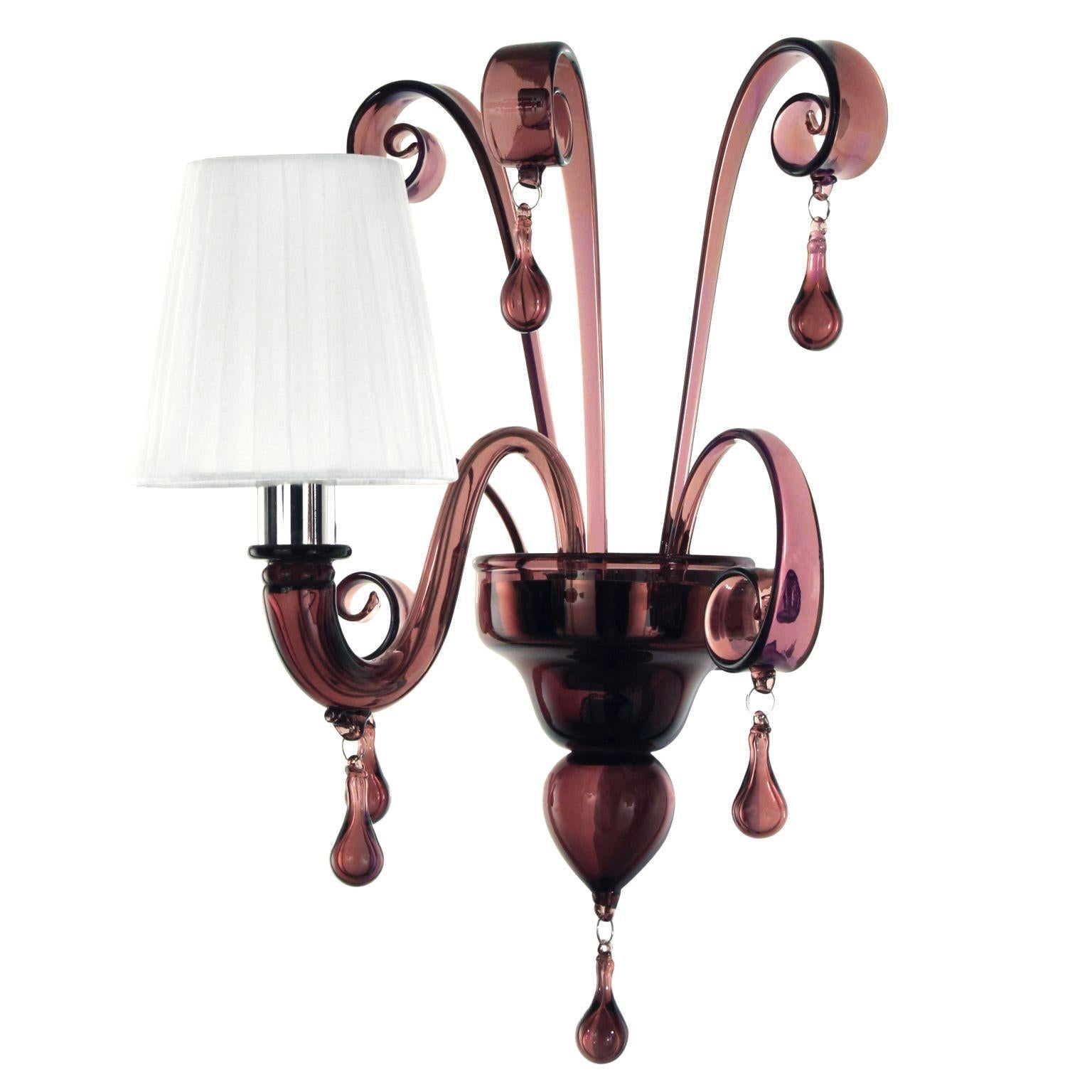 Lampadario italiano a 5 bracci in vetro di Murano ametista e gocce di Multiforme in stock in vendita 1