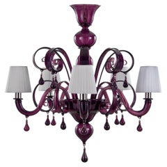 Italian Chandelier 5 Arms Amethyst Murano Glass and Drops by Multiforme in Stock