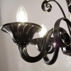 Italian Chandelier 5 Arms Black Murano Glass by Multiforme