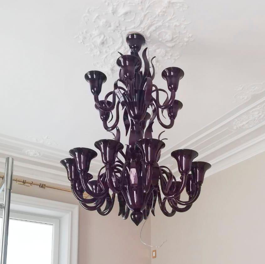 Blown Glass Italian Chandelier 5 arms Grey Murano Glass by Multiforme For Sale
