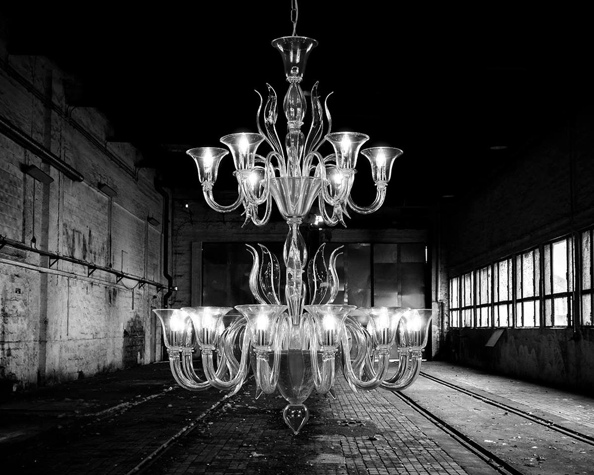 Italian Chandelier 5 arms Grey Murano Glass by Multiforme For Sale 1