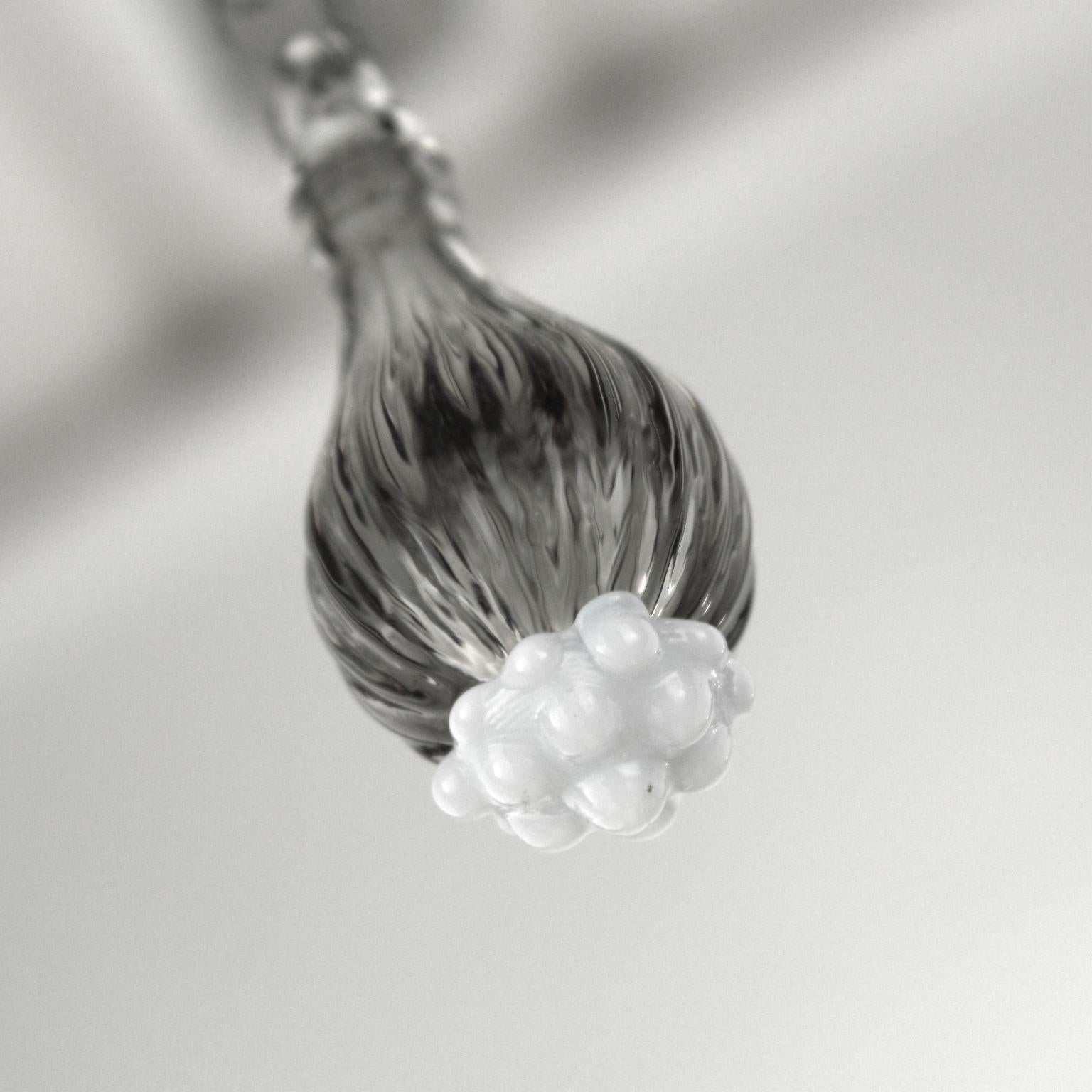 Blown Glass Italian Chandelier 5 arms Grey Murano Glass White finishing by Multiforme For Sale