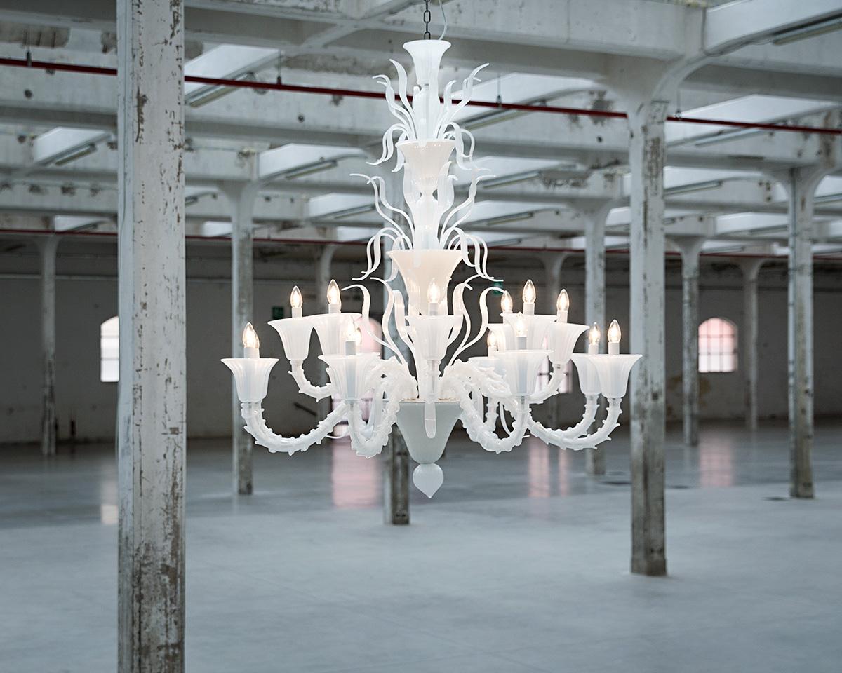 Italian Chandelier 5 Arms Pink Murano Glass Fluage by Multiforme For Sale 2