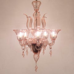 Italienischer 5-Arm-Kronleuchter aus rosa Muranoglas mit Einbaubeleuchtung von Multiforme