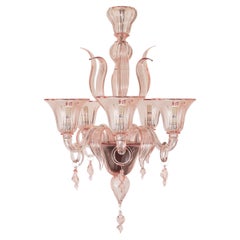 Italian Chandelier 5 Arms Pink Murano Glass Fluage by Multiforme 